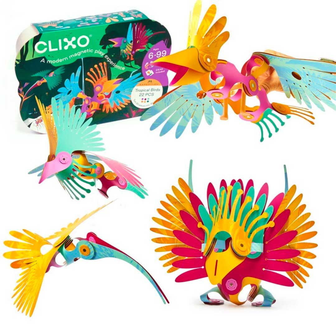 Clixo Tropical Birds - Juego Magnético Flexible 22 Piezas STEAM