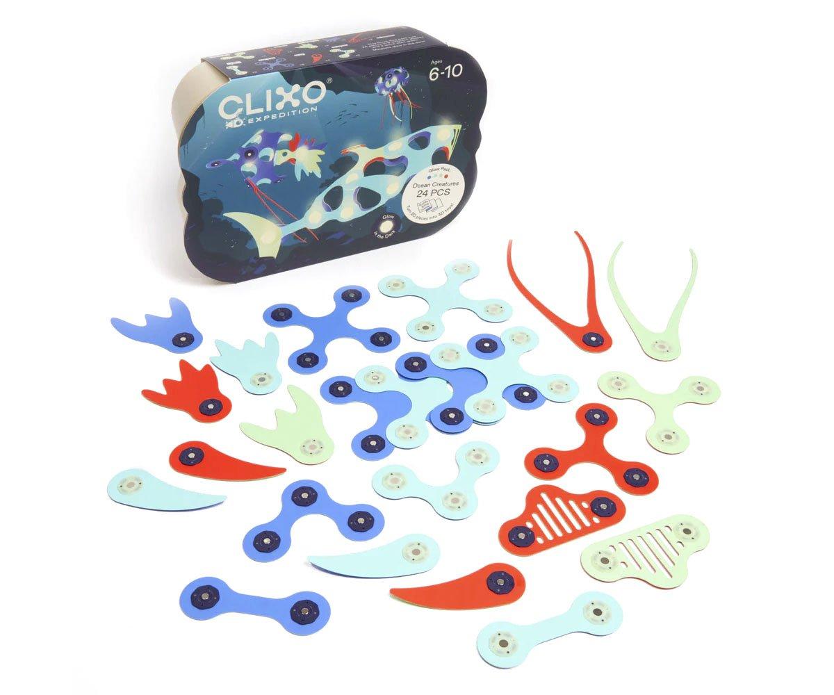 Clixo Ocean Creatures - Construcción Magnética 3D que Brilla