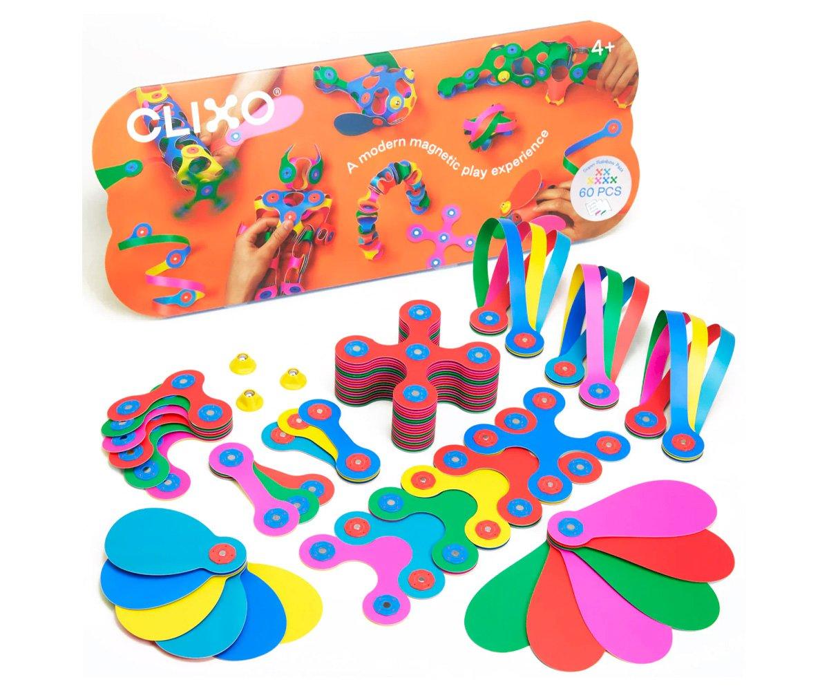 Clixo Super Rainbow Pack 60 Piezas - Construcción Magnética Flexible 3D