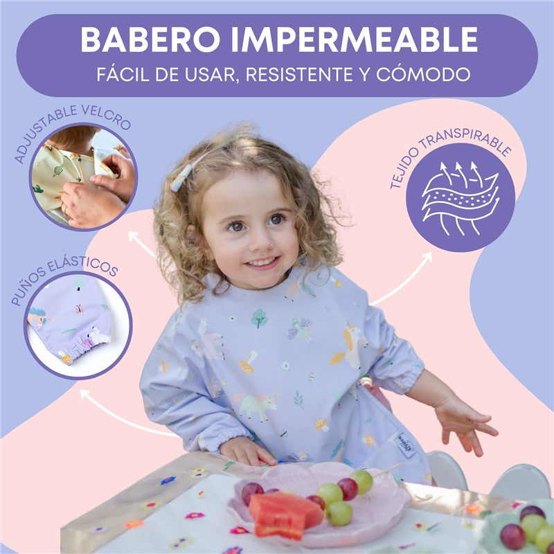 Babero impermeable manga larga unitario estampado bosque encantado