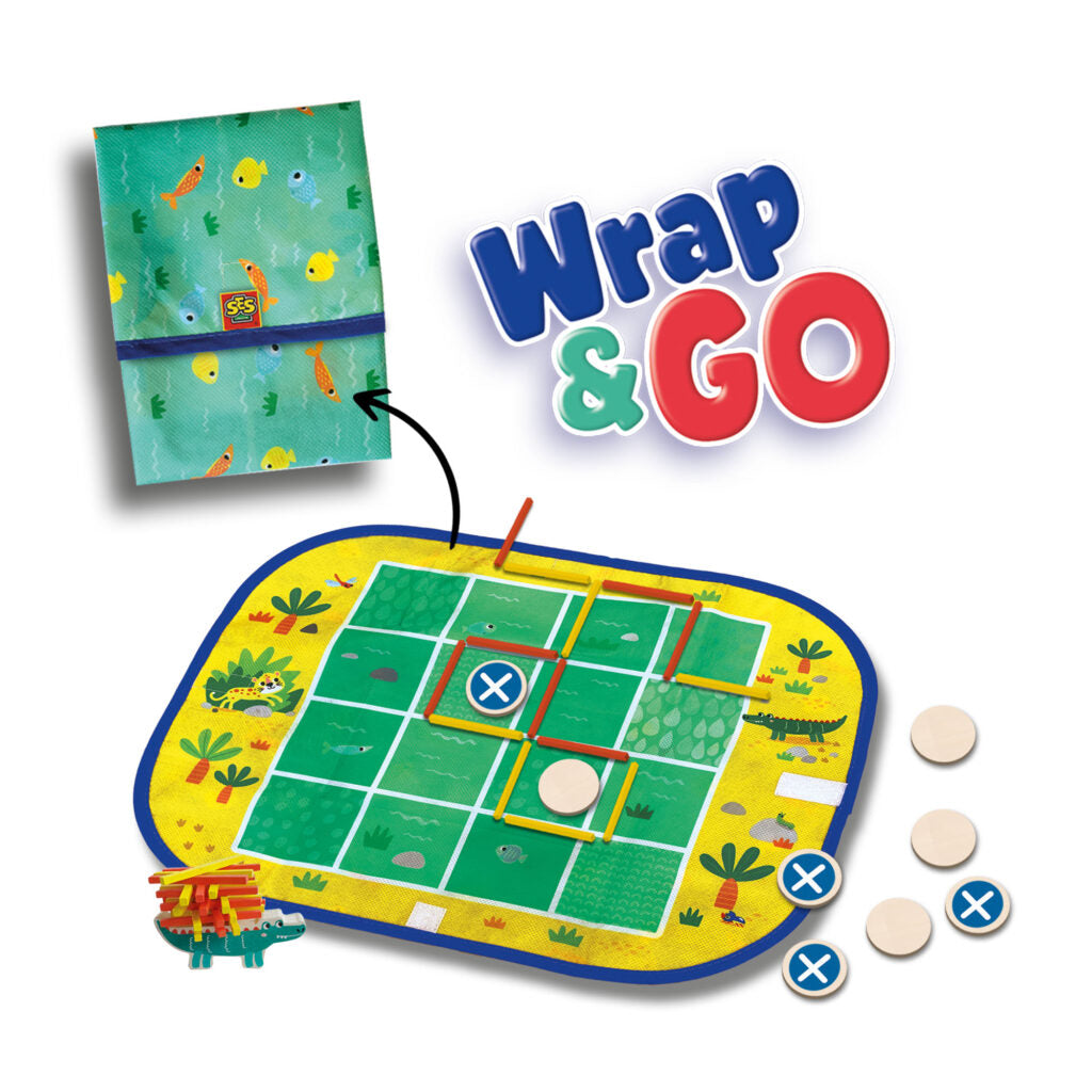 Wrap&Go juegos para viajar – Cuatro en raya – Puntos y líneas – Cocodrilo de carga