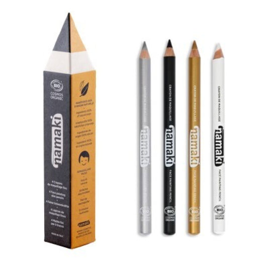 SET 4 LAPIZ FINO MAQUILLAJE NAMAKI ORO-PLATA-NEGRO-BLANCO