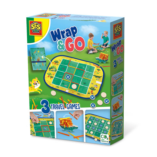 Wrap&Go juegos para viajar – Cuatro en raya – Puntos y líneas – Cocodrilo de carga