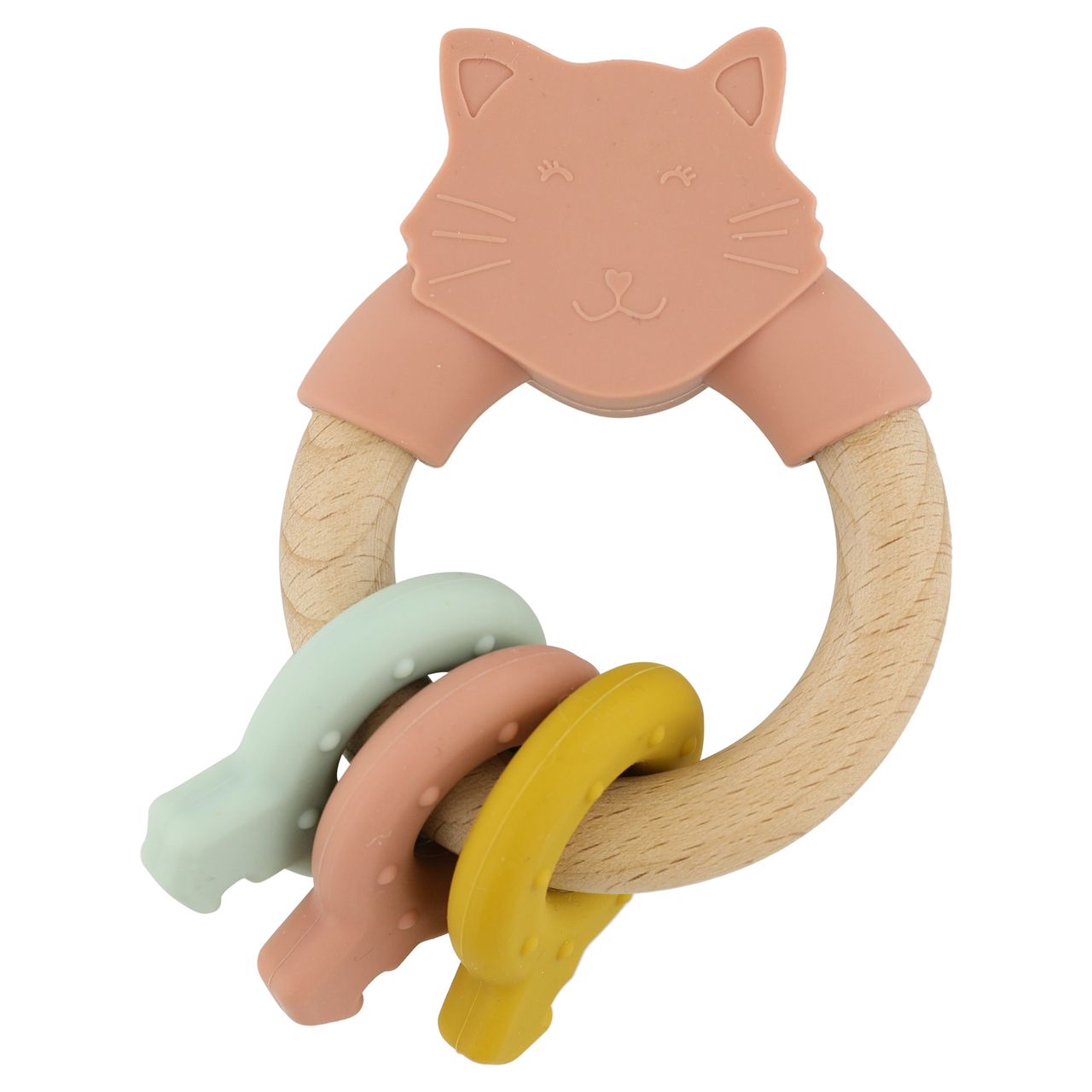 Anilla de actividades de silicona y madera - Mrs. Cat