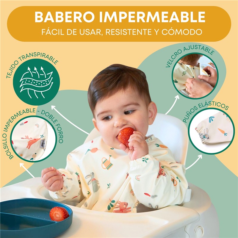 Pack 2 baberos impermeables manga larga estampado huerto