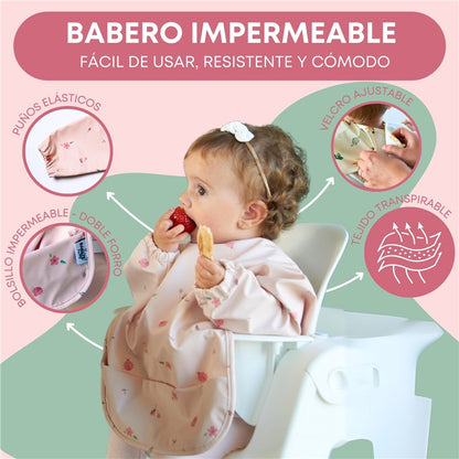 Pack 2 baberos impermeables manga larga estampado mariquitas